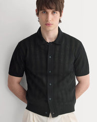 Textured Knit Resort Shirt | Black