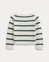 Striped Boatneck Sweater in Everyday Cotton | Hunter Green/Bone