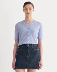 The Air Alpaca™ Short-Sleeve Cardigan | Soft Blue