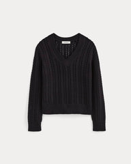 The Mesh Cable V-Neck in Everyday Cotton | Black