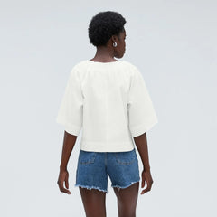 The Seersucker Gathered Tee | White