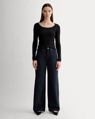 The Luxe Rib Long-Sleeve Scoop-Neck Tee | Black