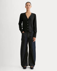 The V-Neck Blouse in Washable Silk | Black