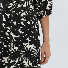 The Seersucker Puff Sleeve Dress | Black / Canvas Floral