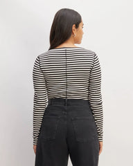 The Luxe Rib Long-Sleeve Scoop-Neck Tee | Bone / Black