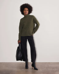 The Honeycomb Funnel Neck in Wool Cashmere | Heathered Army Green