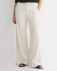 Wide-Leg Belted Pant in Stretch Linen | Birch | Long