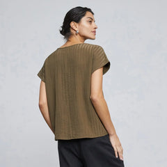 The City Stripe V-Neck Top | Beech
