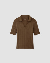 The Rib Soft Knit Open Collar Polo | Cocoa