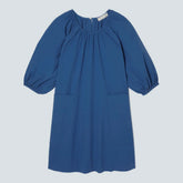 The Seersucker Puff Sleeve Dress | Deep Blue