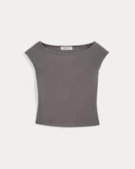 Boatneck Cap-Sleeve Top in Butterknit | Charcoal Grey