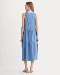 The Tiered Dress in Stretch Linen | Bluebell