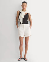 Scalloped Edge Short in Linen | Bone