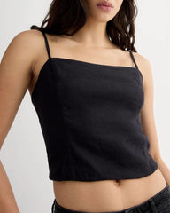 The Seamed Top in Stretch Linen | Black