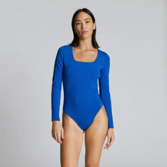The Long-Sleeve Supima® Square-Neck Bodysuit | Lapis Blue | Bikini