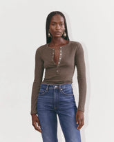 The Luxe Rib Henley | Heathered Fatigue