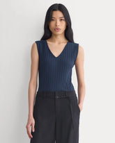 V-Neck Tank in Pointelle | Deep Navy