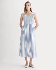 The Gauze Smock Dress | White / Mazarine Blue