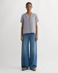 The Notch Shirt in Linen | Midnight Navy Gingham