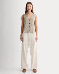 The Vest in Stretch Linen | Deep Taupe Mini Gingham
