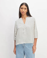 The Hammered Satin Balloon Sleeve Top | Bone / Black Polka Dot