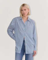 The Gathered Shirt in Silky Cotton | Bone / Mazarine Blue