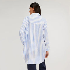The Way-Long Linen Shirt | Blue / White