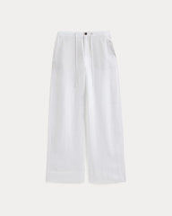 Wide-Leg Drawstring Pant in Linen | White