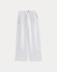 Wide-Leg Drawstring Pant in Linen | White