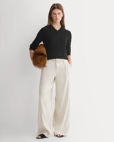 Wide-Leg Belted Pant in Stretch Linen | Birch | Long