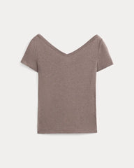 Tissue Short-Sleeve V-Neck Top | Heathered Chocolate Chip