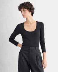 Luxe Rib Deep U-Neck Top | Black