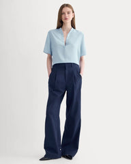 The Popover Top in Washable Silk | Soft Blue