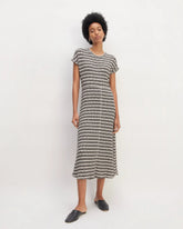 The Rib-Knit Cap-Sleeve Midi Dress | Bone / Black