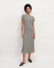 The Rib-Knit Cap-Sleeve Midi Dress | Bone / Black