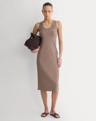 Scoop-Neck Midi Dress in Pointelle Knit | Heathered Chocolate Chip