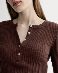 The Cozy Rib Henley | Dark Mahogany