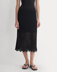 Lace-Knit Midi Skirt | Black