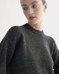 Cropped Boxy Crew in Luxe Merino | Heathered Black Donegal