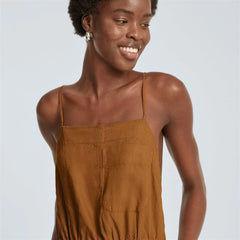 The Linen Shoestring Jumpsuit | Tawny Brown
