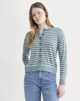 Crew Cardigan in Ultrasoft Merino | Reflecting Pond Multi Stripe