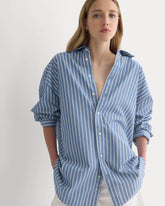 Back-Tie Oversized Shirt in Washed Poplin | Dutch Blue / Bone