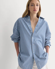 Back-Tie Oversized Shirt in Washed Poplin | Dutch Blue / Bone