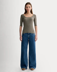 The Luxe Rib Scoop-Neck Tee | Heathered Fatigue