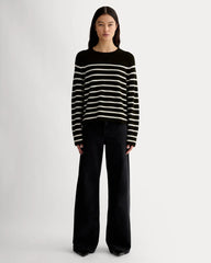 The Boxy Crew in Cashmere | Black / Bone