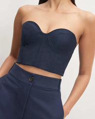 The Structured Cotton Bustier | Navy
