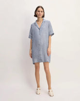 The Shirtdress in Linen | White / Blue