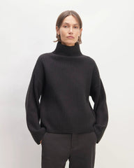 The Felted Merino Funnel-Neck Pullover | Black