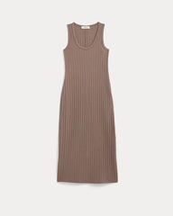 Scoop-Neck Midi Dress in Pointelle Knit | Heathered Chocolate Chip
