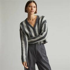 The Alpaca V-Neck Cropped Cardigan | Light Heather Grey / Dark Charcoal